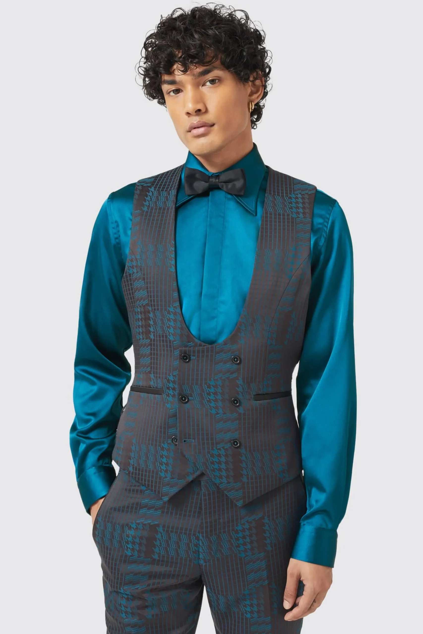 Style·3 Piece Suits|Occasion·Wedding Suits|Twisted Tailor Garland Skinny Fit Black Green Check Suit