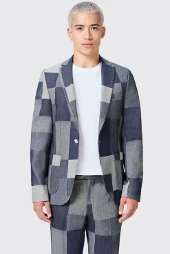 Jackets·Casual Jackets|Occasion·Party Suits|Twisted Tailor Gasly Slim Fit Blue Denim Patch Suit