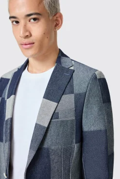 Jackets·Casual Jackets|Occasion·Party Suits|Twisted Tailor Gasly Slim Fit Blue Denim Patch Suit