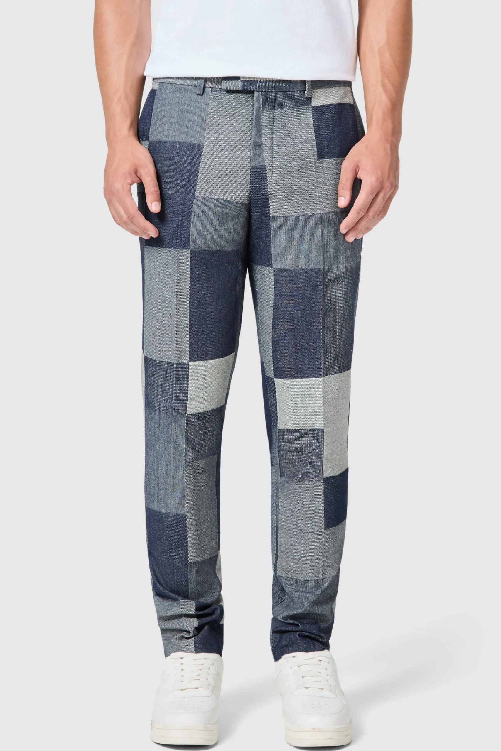 Trousers·Casual Trousers|Trousers·Party Trousers|Twisted Tailor Gasly Slim Fit Blue Denim Patch Trousers