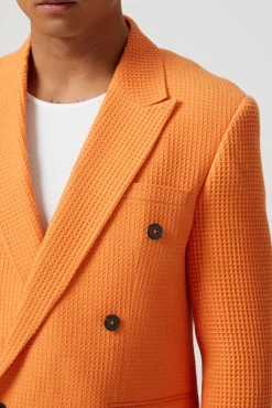 Unisex|Style·Double Breasted Suits|Twisted Tailor Gaufre Double Breasted Orange Waffle Knit Cotton Suit