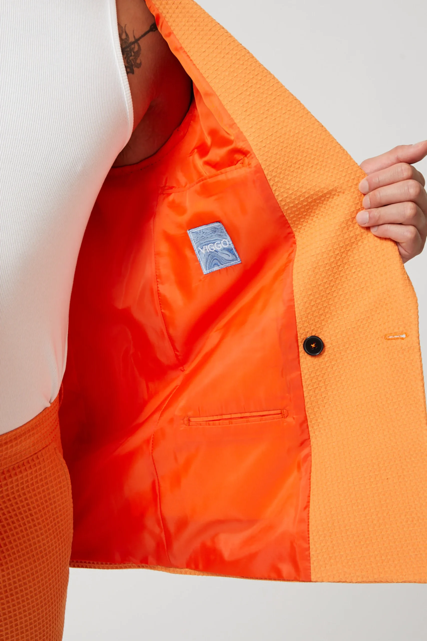 Unisex|Style·Double Breasted Suits|Twisted Tailor Gaufre Double Breasted Orange Waffle Knit Cotton Suit
