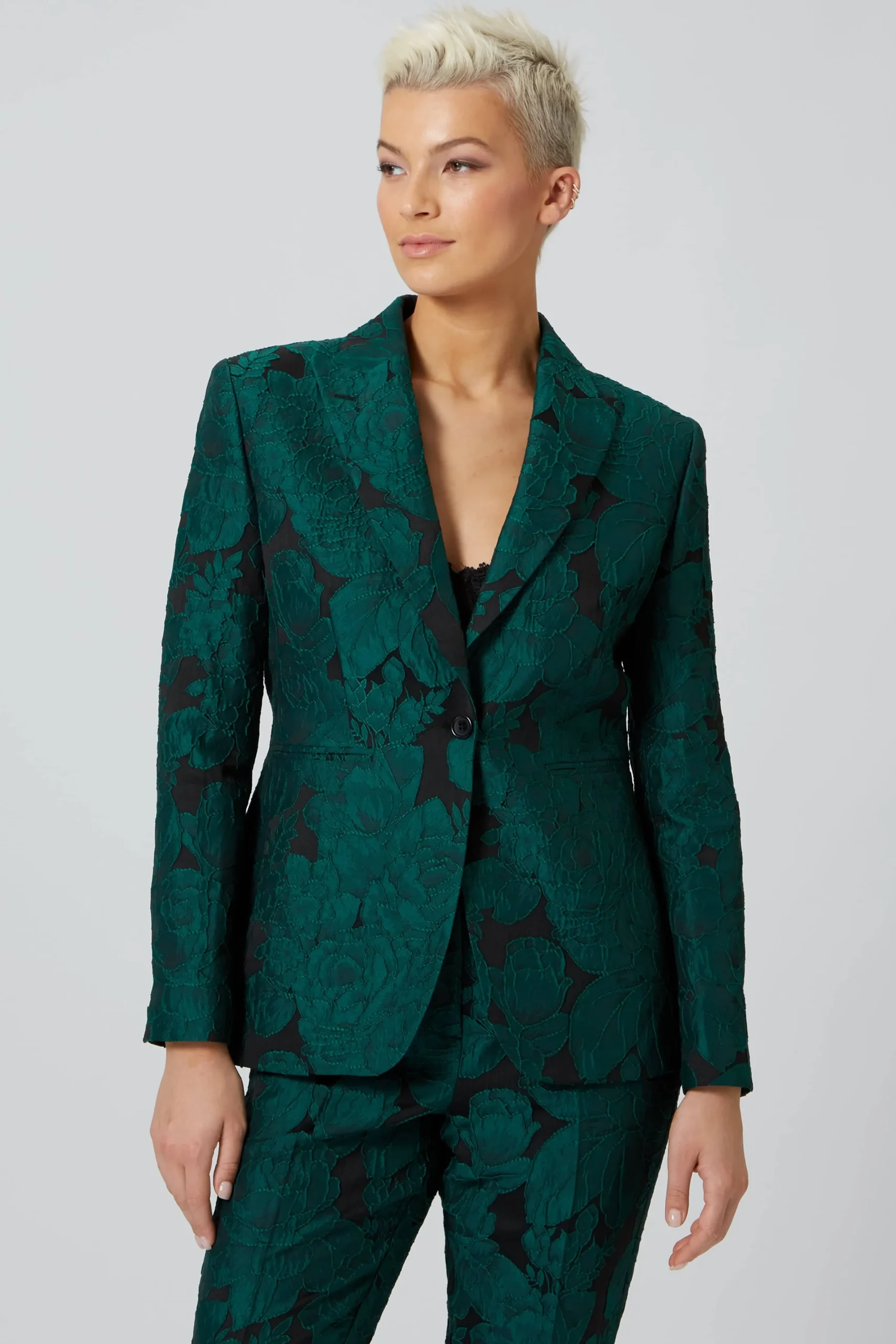 Woman|Twisted Tailor Gillian Skinny Fit Green Floral Jacket