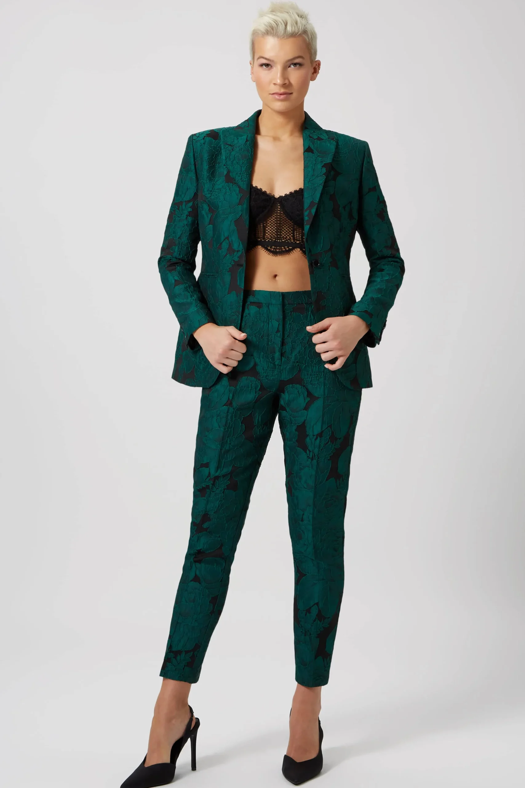 Woman|Twisted Tailor Gillian Skinny Fit Green Floral Jacket