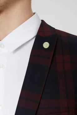 Jackets·Work Jackets|Twisted Tailor Ginger Skinny Fit Burgundy Tartan Jacket