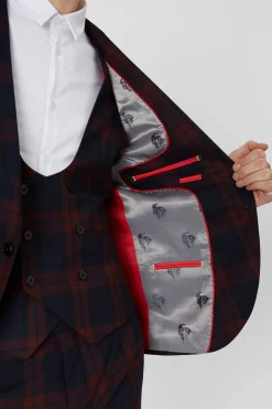 Jackets·Work Jackets|Twisted Tailor Ginger Skinny Fit Burgundy Tartan Jacket