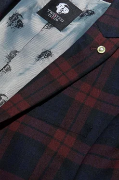 Jackets·Work Jackets|Twisted Tailor Ginger Skinny Fit Burgundy Tartan Jacket