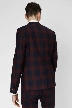 Jackets·Work Jackets|Twisted Tailor Ginger Skinny Fit Burgundy Tartan Jacket