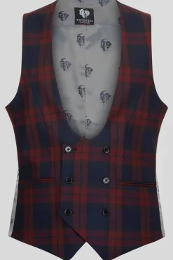 Waistcoats|Twisted Tailor Ginger Skinny Fit Burgundy Tartan Waistcoat