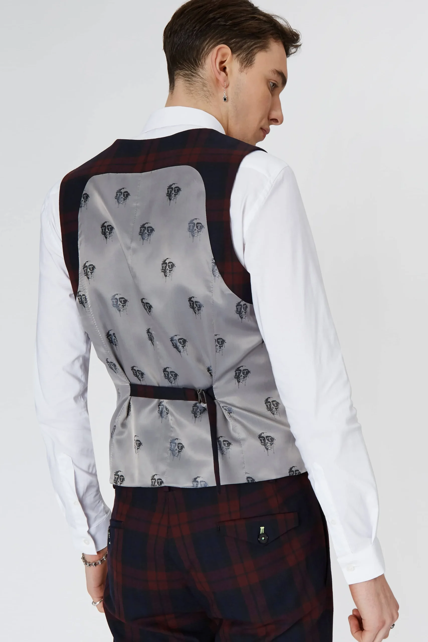 Waistcoats|Twisted Tailor Ginger Skinny Fit Burgundy Tartan Waistcoat