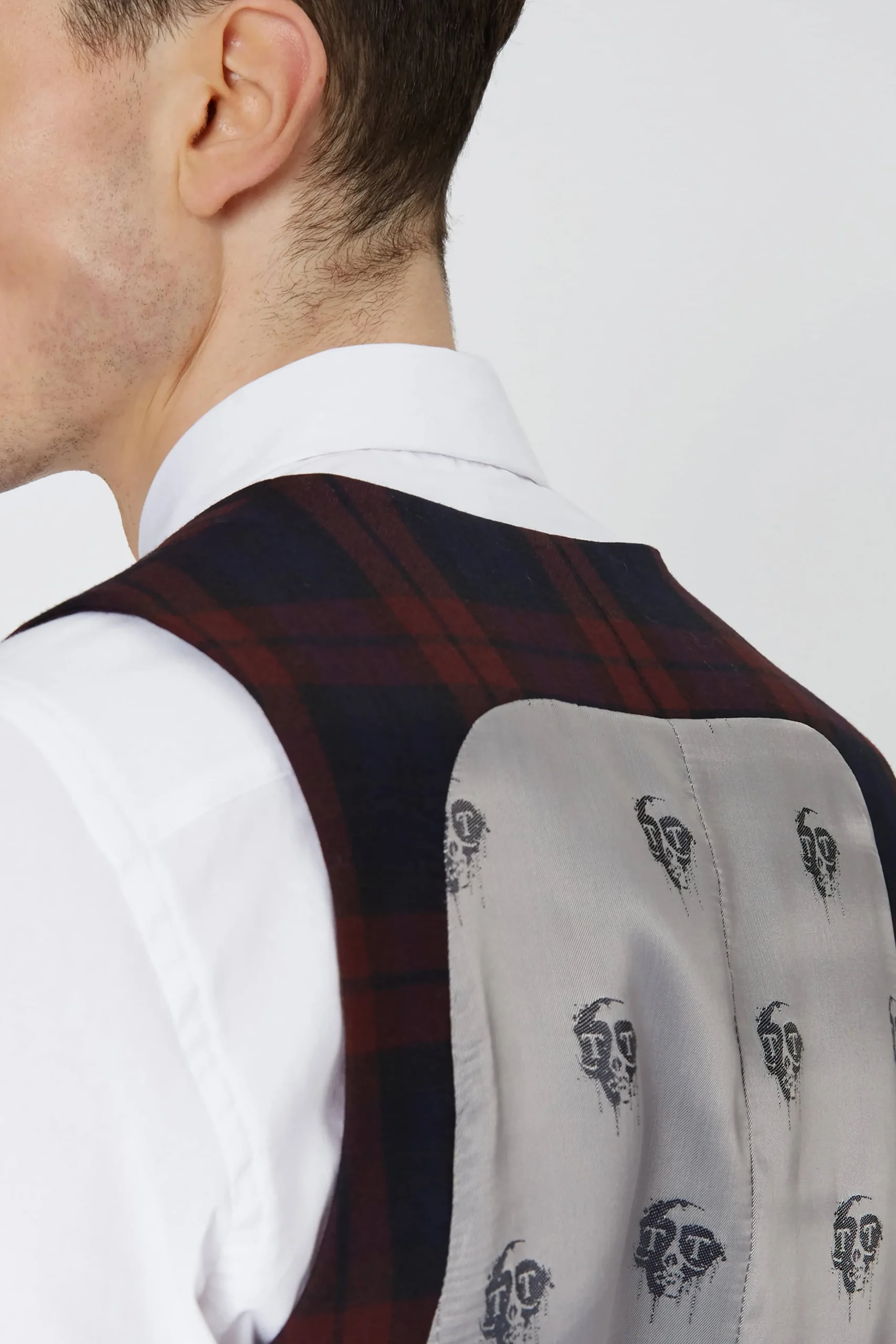 Waistcoats|Twisted Tailor Ginger Skinny Fit Burgundy Tartan Waistcoat