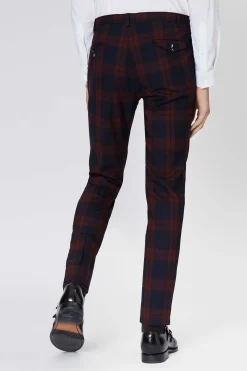 Style·Check Suits|Style·3 Piece Suits|Twisted Tailor Ginger Skinny Fit Burgundy Tartan Suit