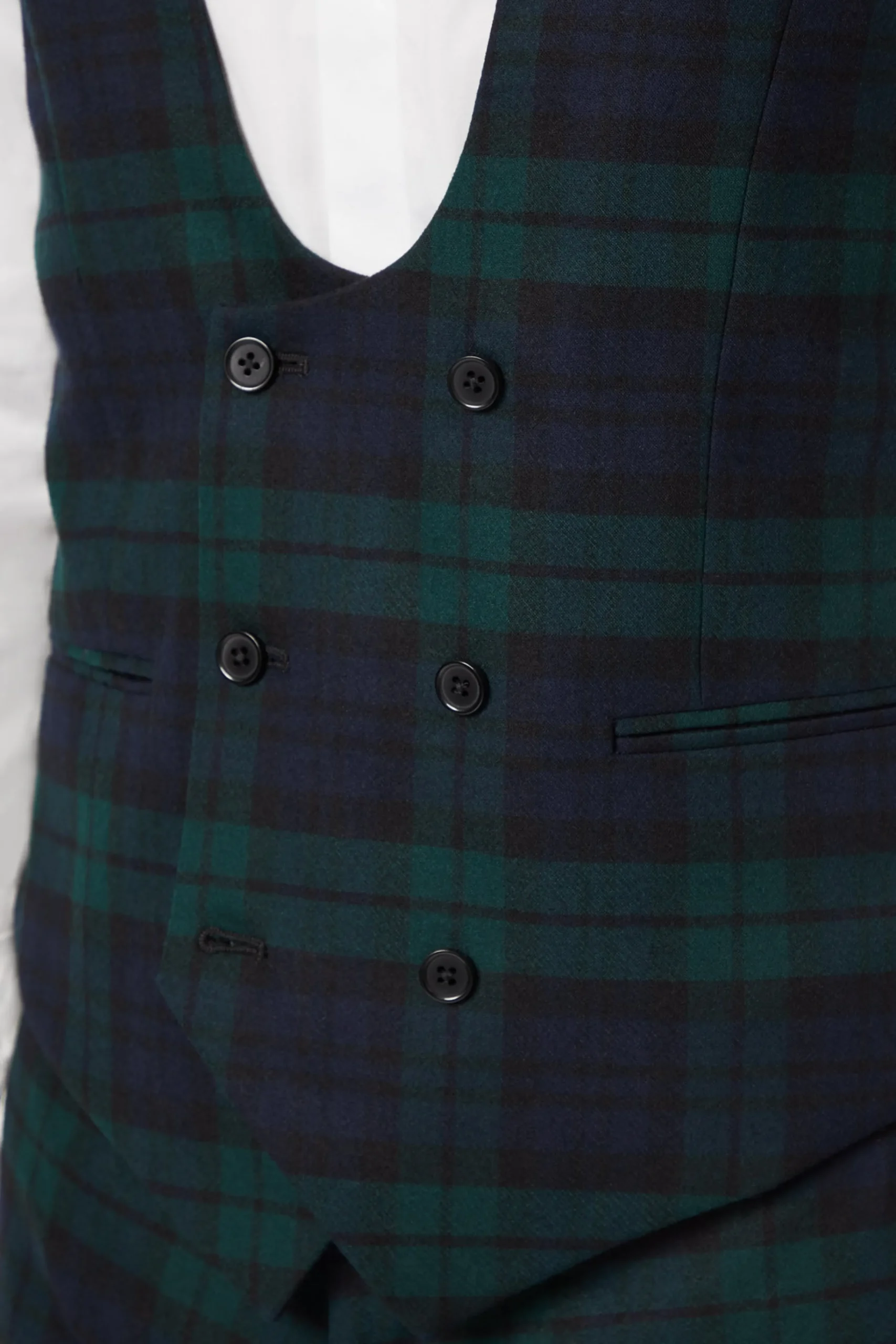 Waistcoats|Twisted Tailor Ginger Skinny Fit Green Tartan Waistcoat
