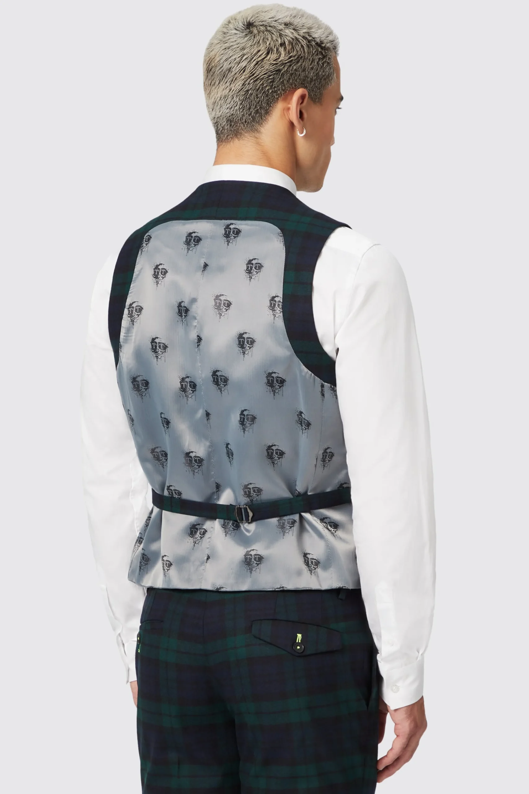 Waistcoats|Twisted Tailor Ginger Skinny Fit Green Tartan Waistcoat