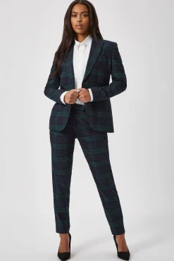 Woman|Twisted Tailor Grace Skinny Fit Green Tartan Trousers