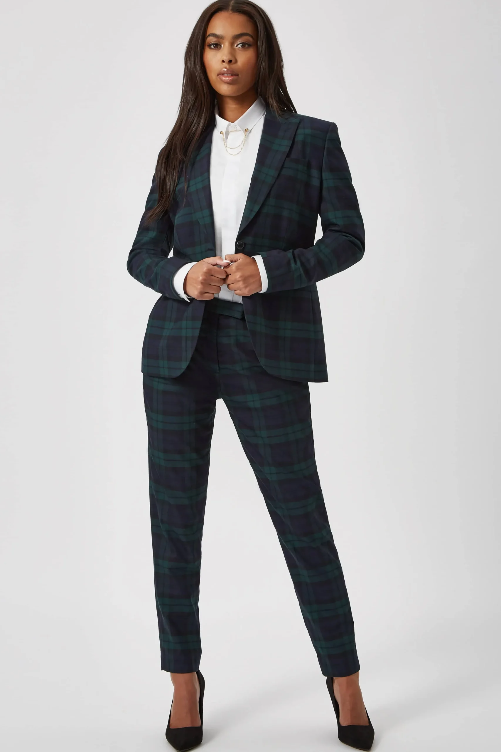Woman|Twisted Tailor Grace Skinny Fit Green Tartan Trousers