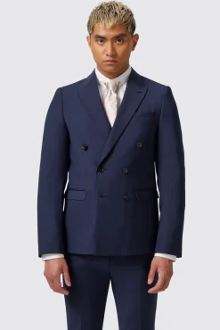 Jackets·Work Jackets|Twisted Tailor Harwood Slim Fit Navy Double Breasted Wool Jacket