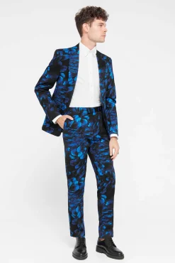 Trousers·Floral Trousers|Trousers·Party Trousers|Twisted Tailor Heron Slim Fit Blue Floral Cotton Trousers