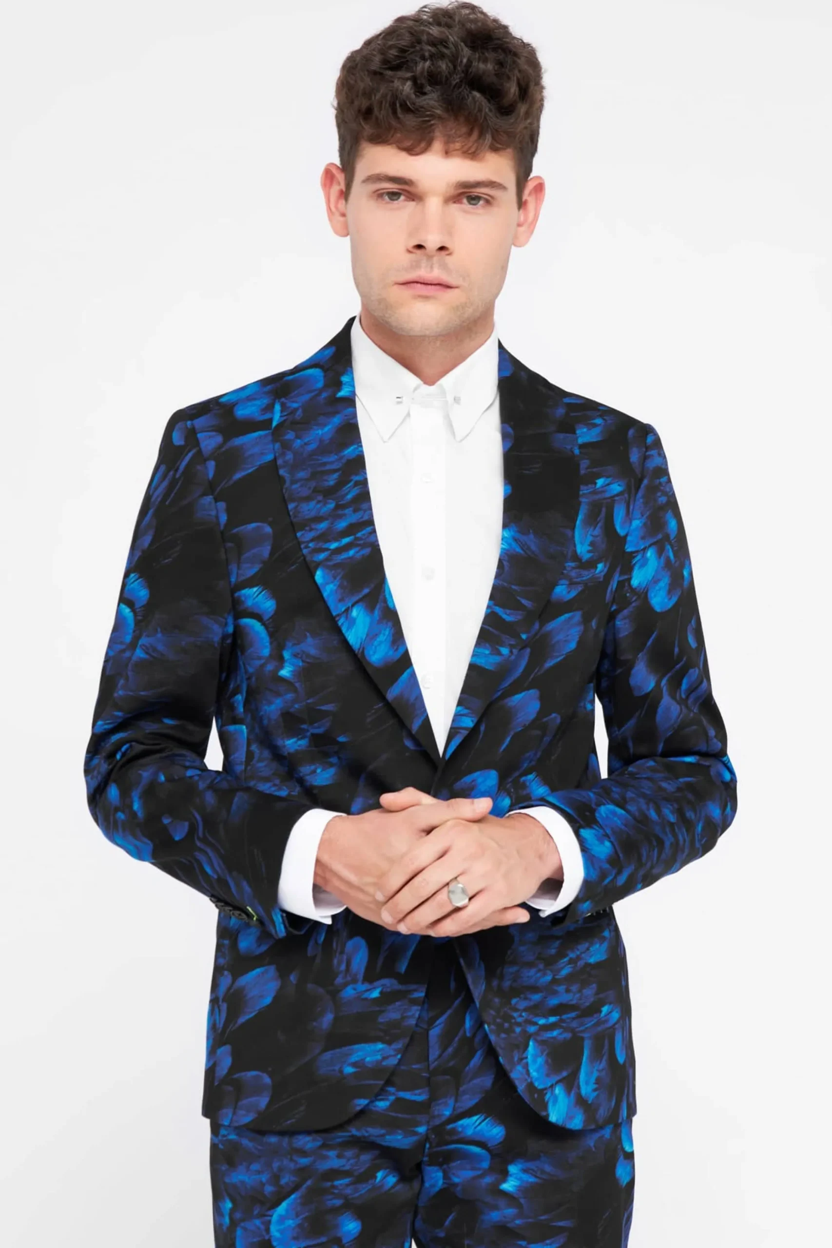 Style·Floral Suits|Style·Bold Prints|Twisted Tailor Heron Slim Fit Blue Floral Cotton Suit