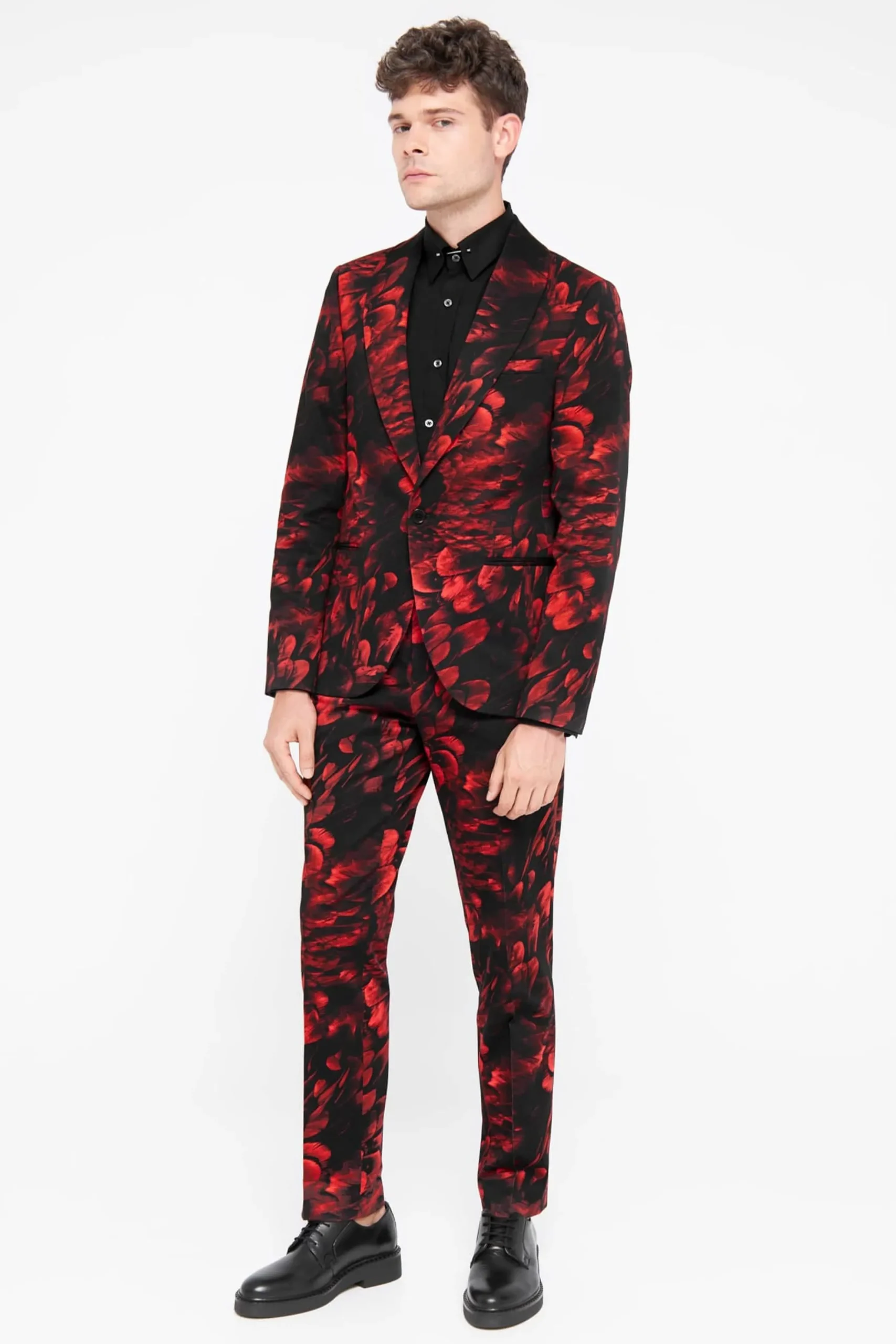 Style·Floral Suits|Style·Bold Prints|Twisted Tailor Heron Slim Fit Red Floral Cotton Suit