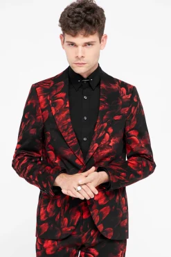 Style·Floral Suits|Style·Bold Prints|Twisted Tailor Heron Slim Fit Red Floral Cotton Suit