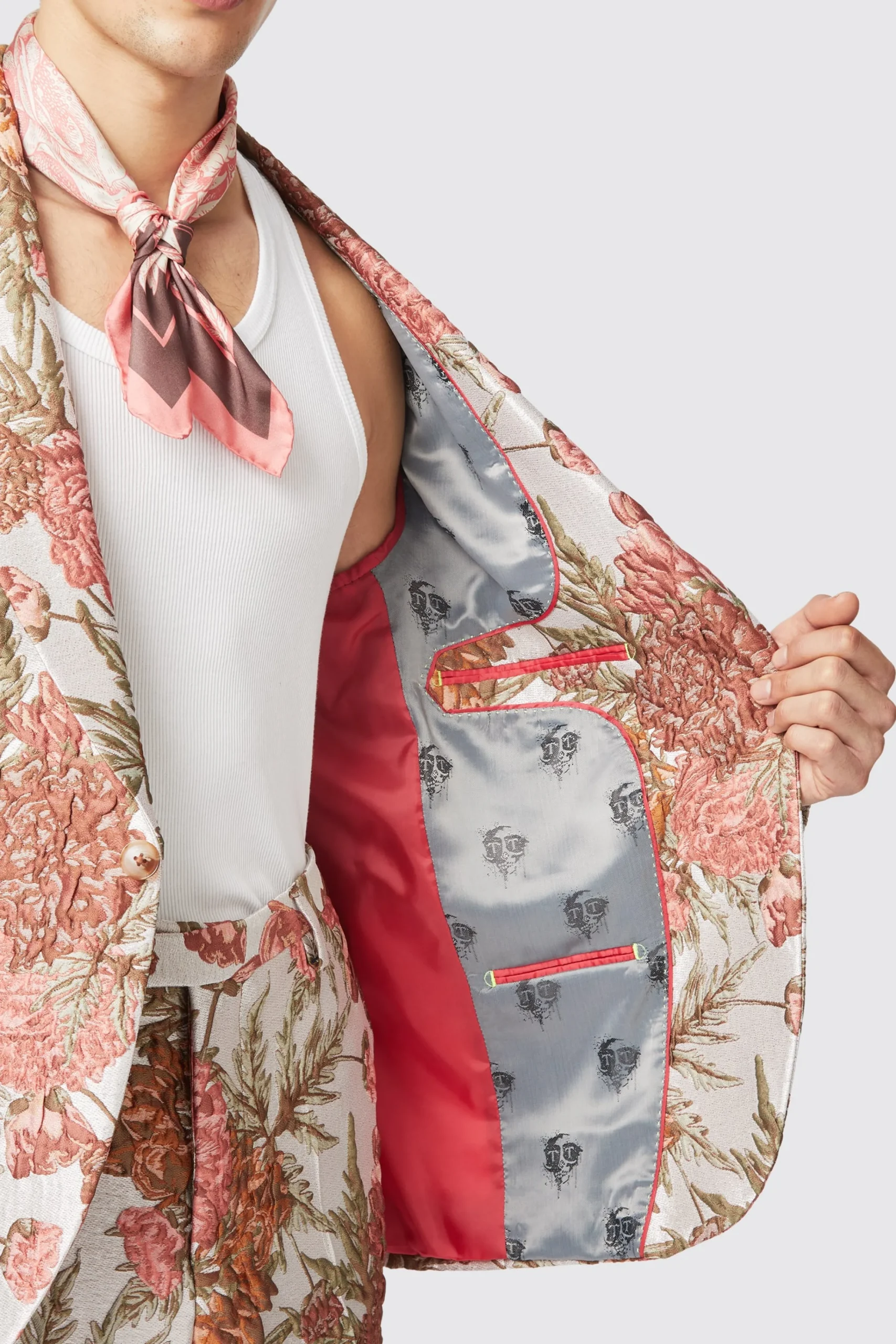 Jackets·Floral Jackets|Jackets·Party Jackets|Twisted Tailor Hirshfield Floral Pink Silver Jacquard Jacket
