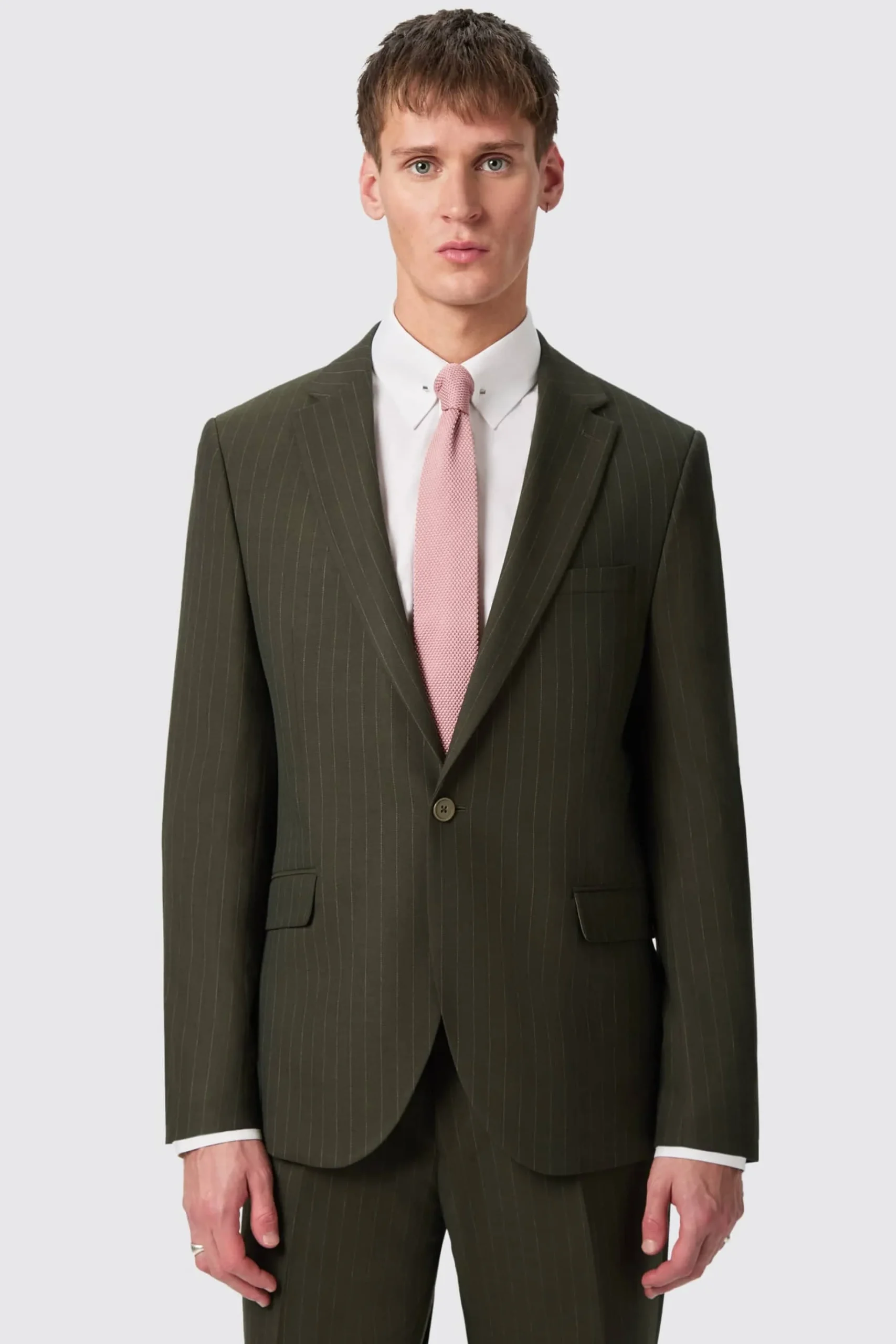 Style·Plain Suits|Occasion·Groomsmen Suits|Twisted Tailor Hodge Slim Fit Green Pinstripe Suit