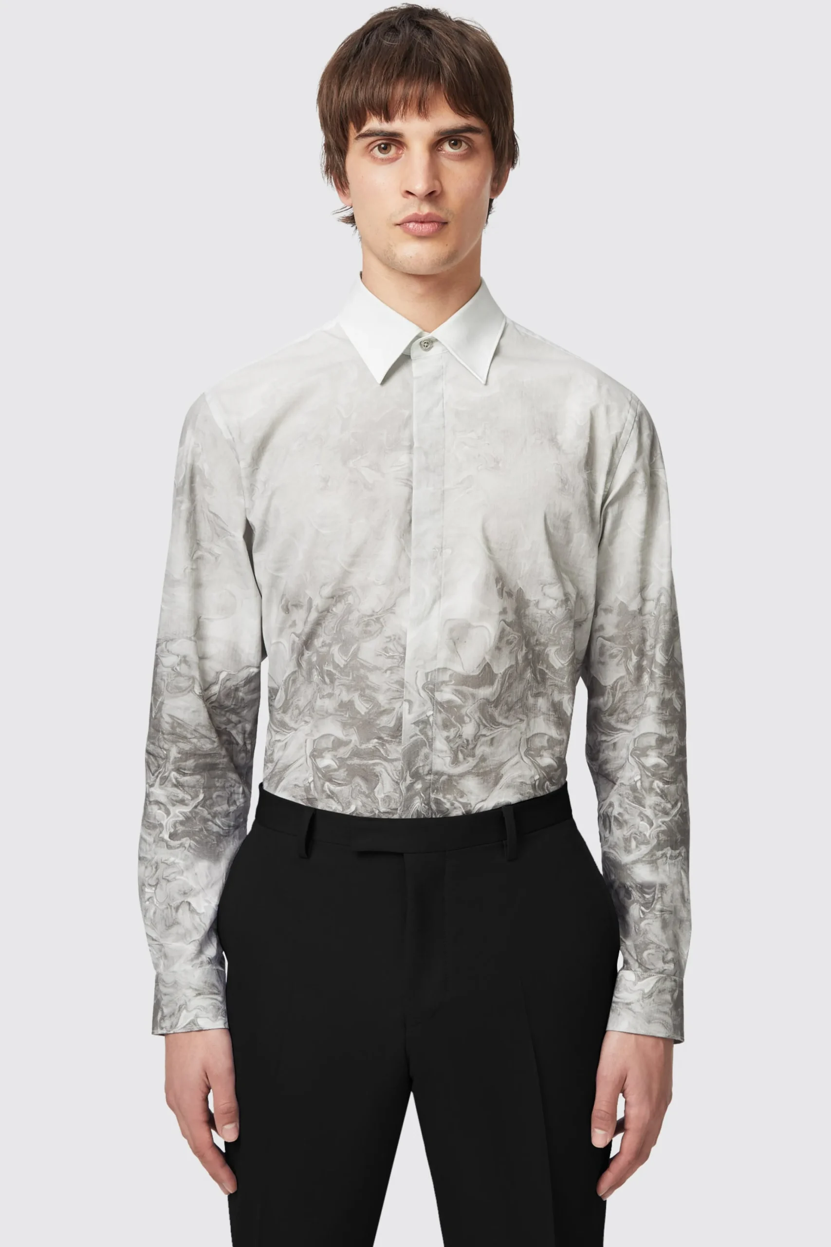 Style·Patterned Shirts|Occasion·Casual Shirts|Twisted Tailor Huile Slim Fit Grey Cotton Shirt