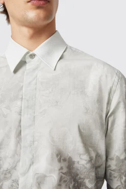 Style·Patterned Shirts|Occasion·Casual Shirts|Twisted Tailor Huile Slim Fit Grey Cotton Shirt