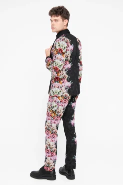 Trousers·Floral Trousers|Twisted Tailor Ikeda Slim Fit Black Cotton Floral Trousers