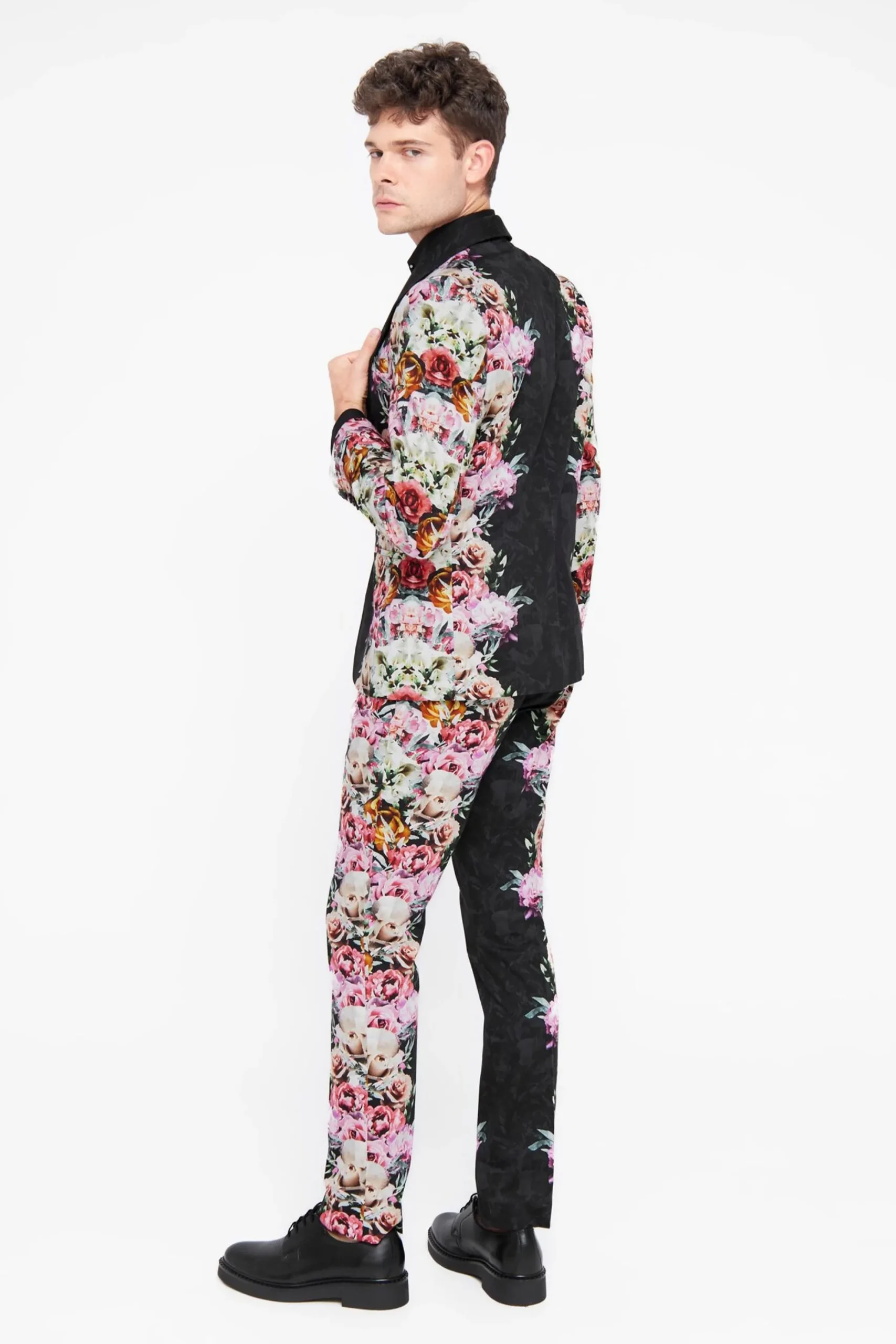 Style·Floral Suits|Style·2 Piece Suits|Twisted Tailor Ikeda Slim Fit Black Cotton Floral Suit