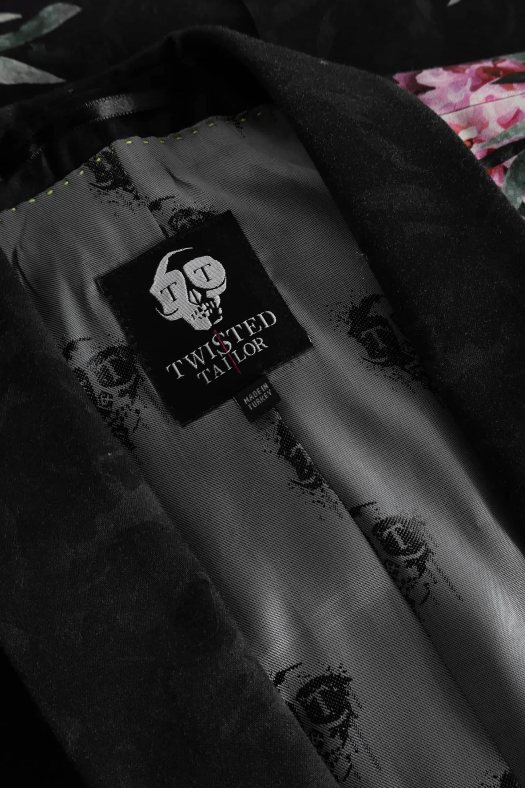 Style·Floral Suits|Style·2 Piece Suits|Twisted Tailor Ikeda Slim Fit Black Cotton Floral Suit