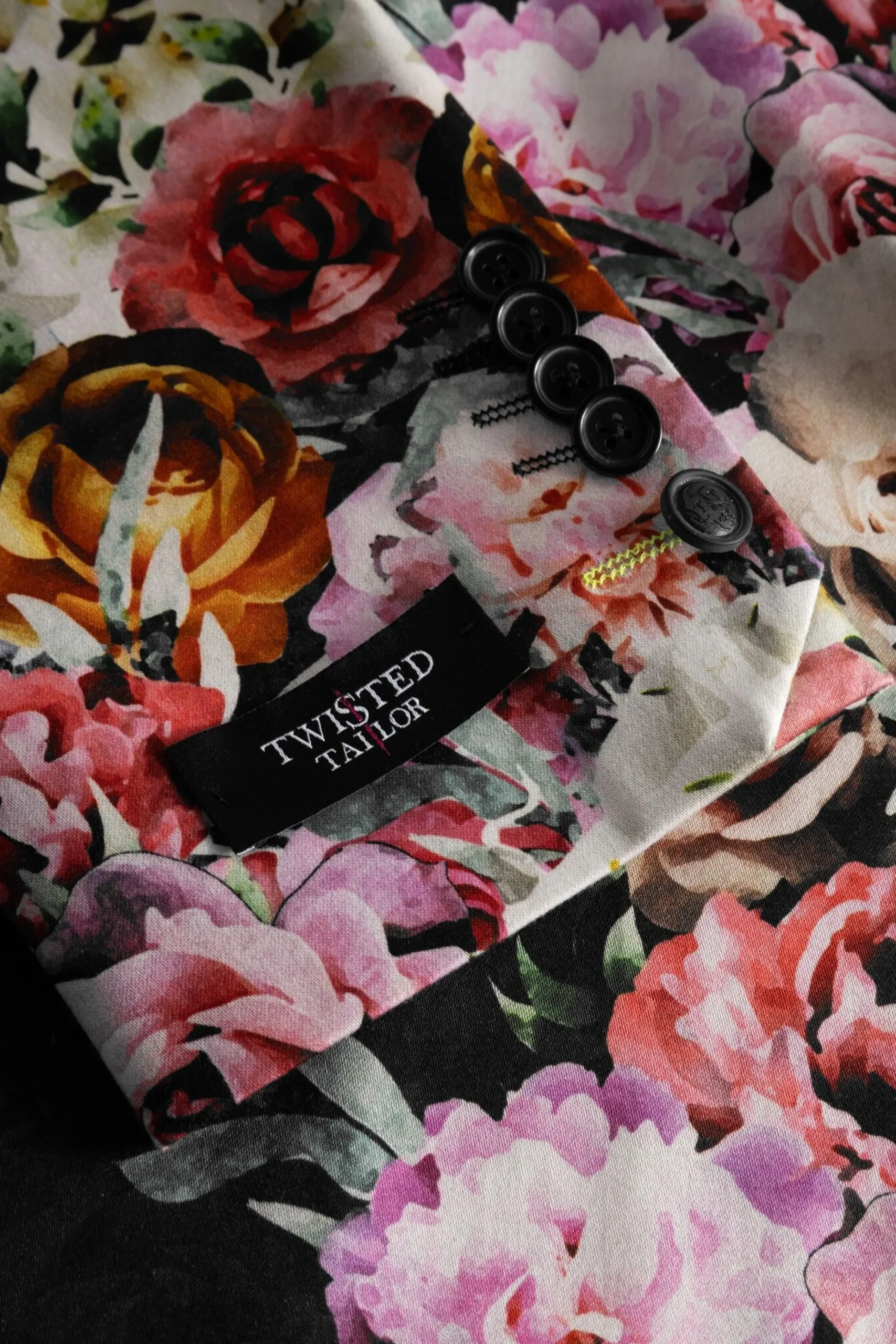 Style·Floral Suits|Style·2 Piece Suits|Twisted Tailor Ikeda Slim Fit Black Cotton Floral Suit