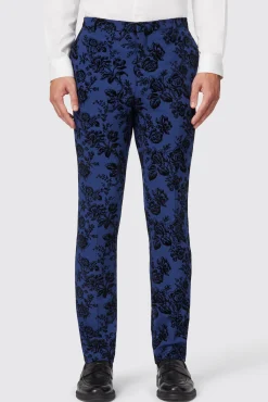 Trousers·Floral Trousers|Trousers·Party Trousers|Twisted Tailor Jackalope Blue Suit Trouser With Floral Flocking