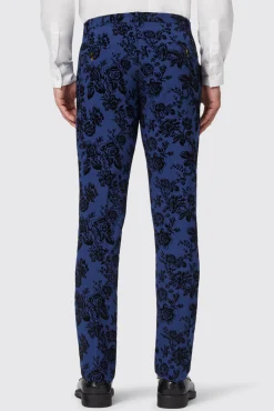 Trousers·Floral Trousers|Trousers·Party Trousers|Twisted Tailor Jackalope Blue Suit Trouser With Floral Flocking