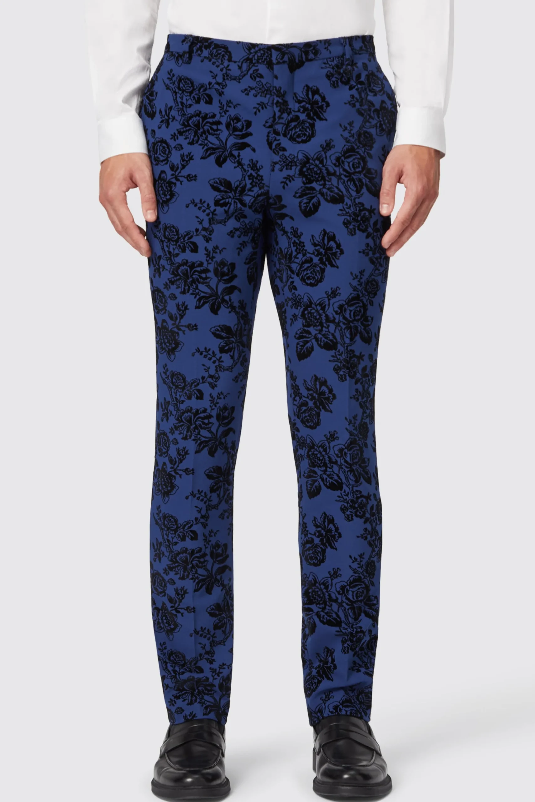 Style·Floral Suits|Style·3 Piece Suits|Twisted Tailor Jackalope Blue Suit With Floral Flocking