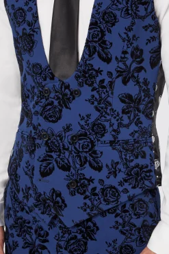 Style·Floral Suits|Style·3 Piece Suits|Twisted Tailor Jackalope Blue Suit With Floral Flocking