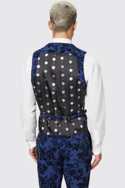 Style·Floral Suits|Style·3 Piece Suits|Twisted Tailor Jackalope Blue Suit With Floral Flocking