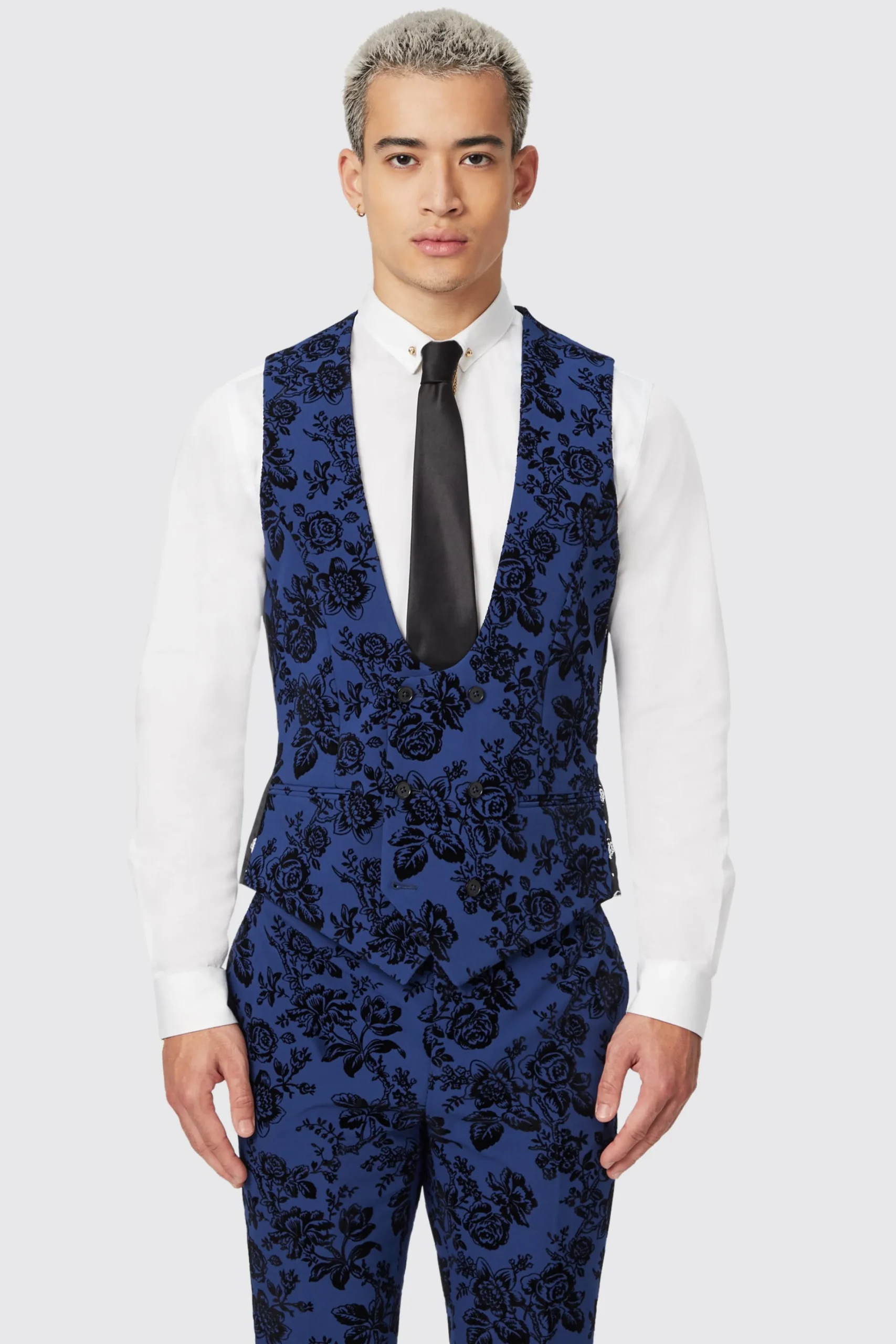 Waistcoats|Twisted Tailor Jackalope Blue Waistcoat With Floral Flocking