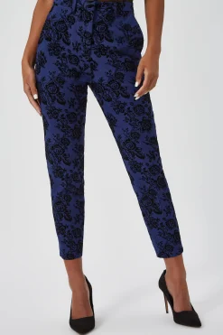 Woman|Twisted Tailor Jackalope Skinny Fit Blue Floral Flocked Trousers