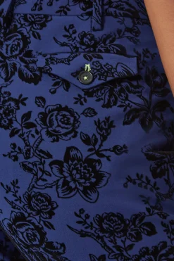 Woman|Twisted Tailor Jackalope Skinny Fit Blue Floral Flocked Trousers