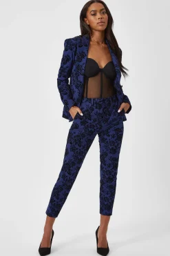 Woman|Twisted Tailor Jackalope Skinny Fit Blue Floral Flocked Trousers