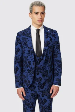 Jackets·Floral Jackets|Jackets·Party Jackets|Twisted Tailor Jackalope Skinny Fit Blue Floral Flocked Jacket
