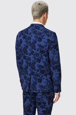 Jackets·Floral Jackets|Jackets·Party Jackets|Twisted Tailor Jackalope Skinny Fit Blue Floral Flocked Jacket