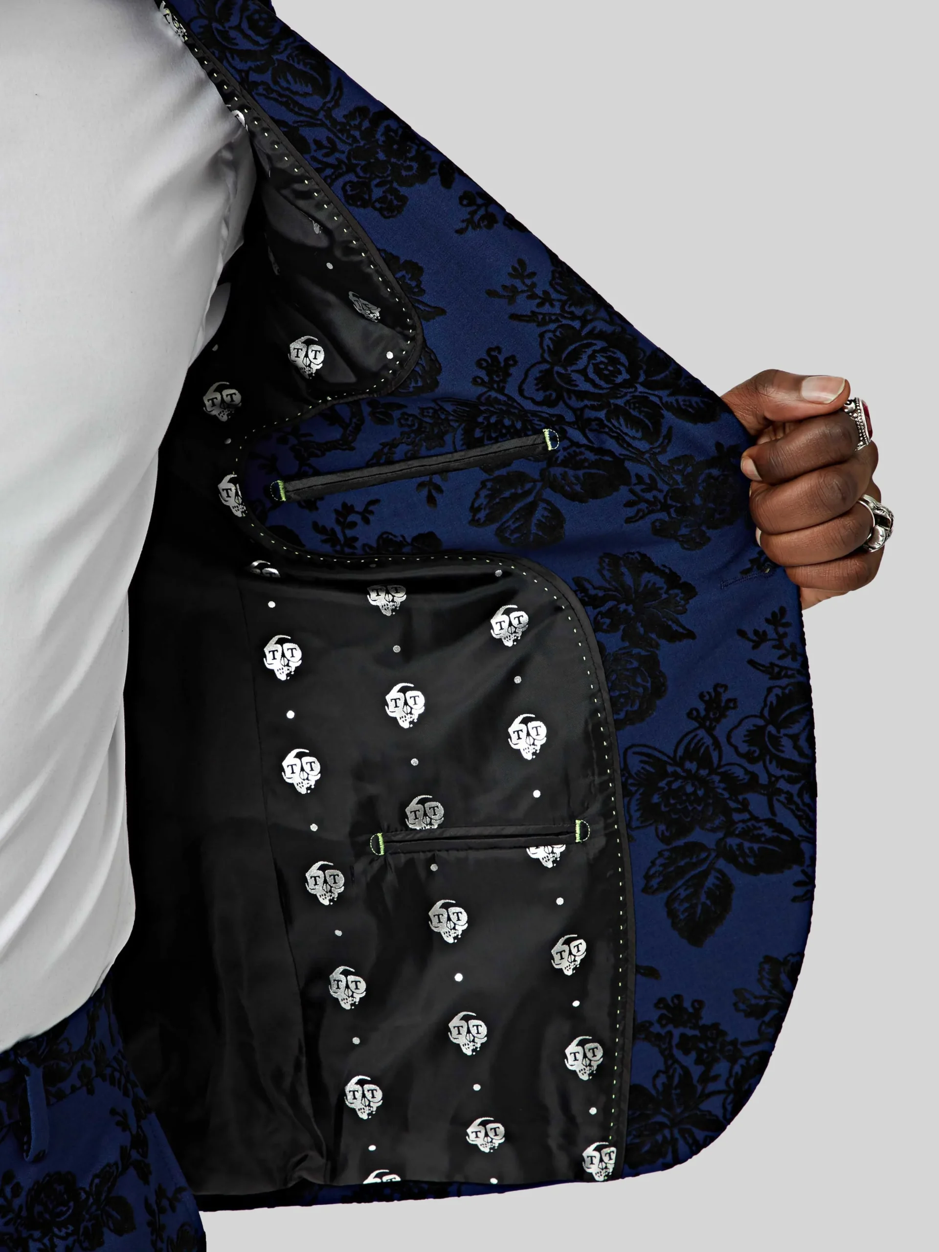 Jackets·Floral Jackets|Jackets·Party Jackets|Twisted Tailor Jackalope Skinny Fit Blue Floral Flocked Jacket