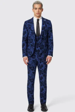 Jackets·Floral Jackets|Jackets·Party Jackets|Twisted Tailor Jackalope Skinny Fit Blue Floral Flocked Jacket