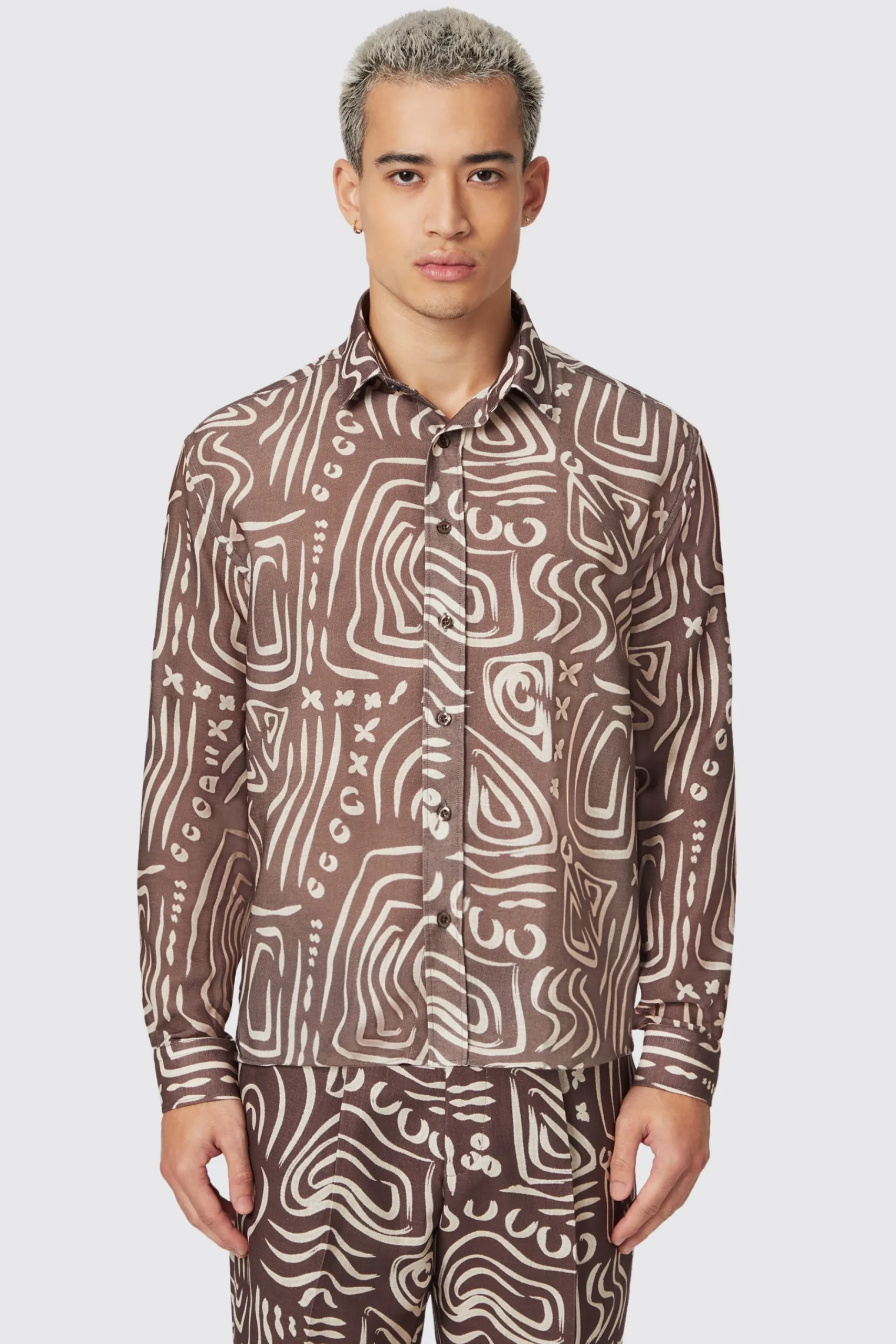 Unisex|Style·Patterned Shirts|Twisted Tailor Kessie Cream Abstract Print Shirt