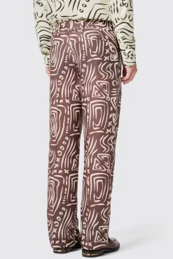 Unisex|Trousers·Casual Trousers|Twisted Tailor Kessie Oversized Brown Abstract Print Trousers
