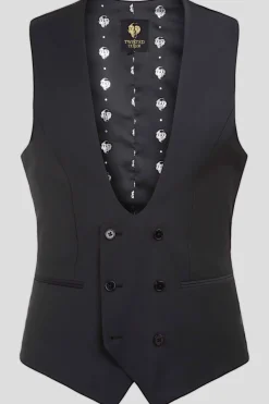 Waistcoats|Twisted Tailor Kingdon Skinny Fit Black Dinner Waistcoat