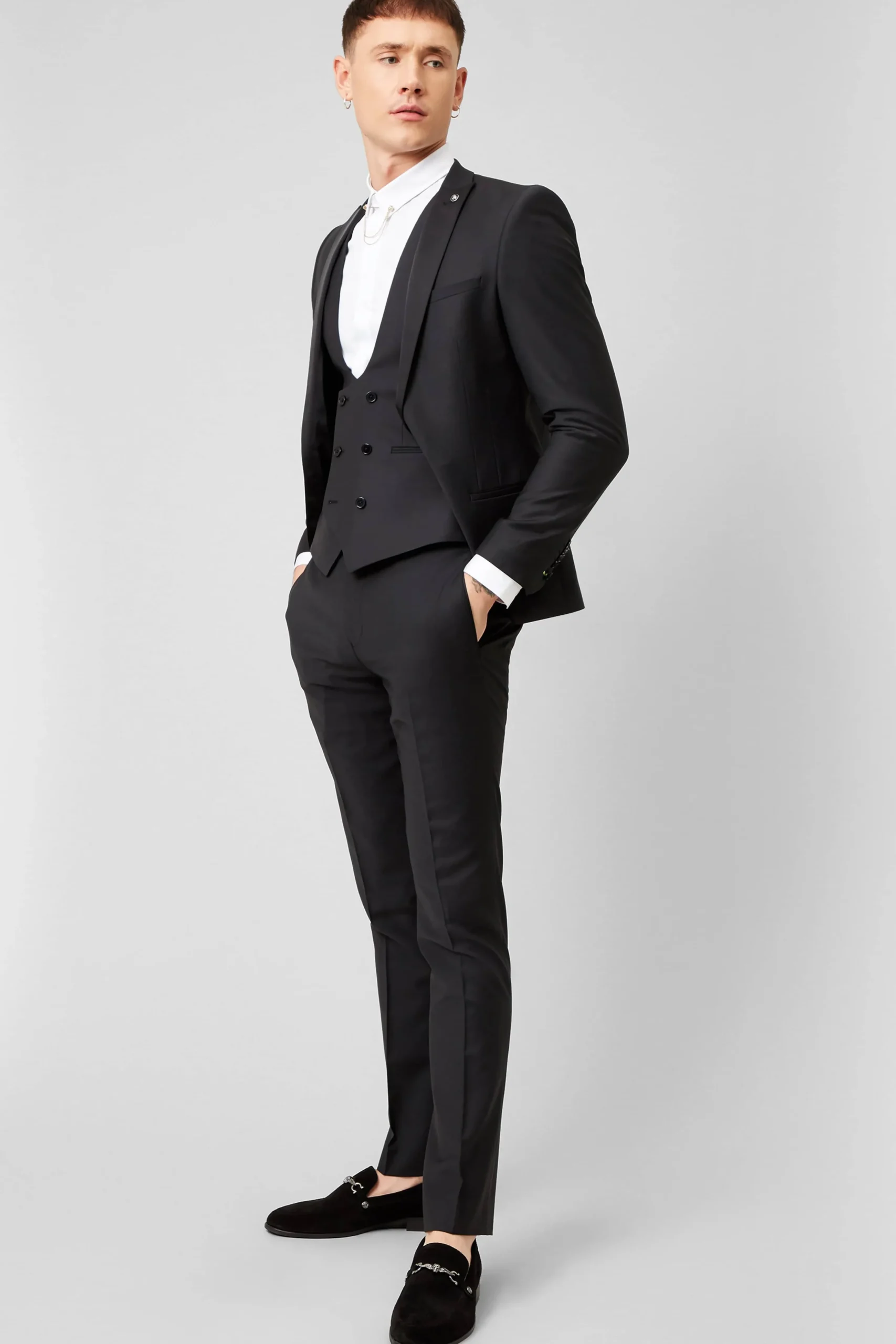 Waistcoats|Twisted Tailor Kingdon Skinny Fit Black Dinner Waistcoat